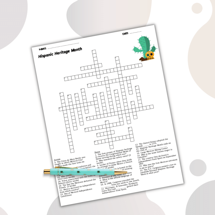 Hispanic heritage month crossword answer key