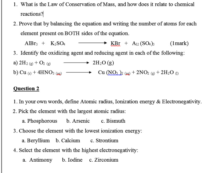 Law of conservation of mass worksheet answers